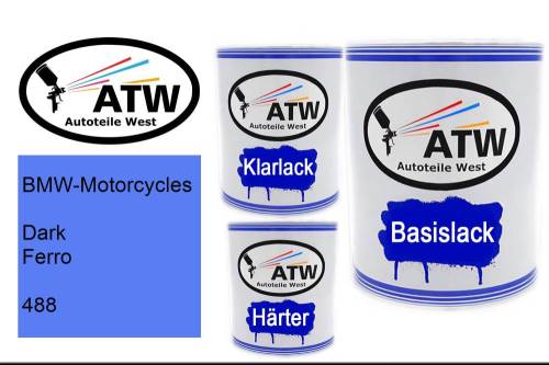 BMW-Motorcycles, Dark Ferro, 488: 1L Lackdose + 1L Klarlack + 500ml Härter - Set, von ATW Autoteile West.